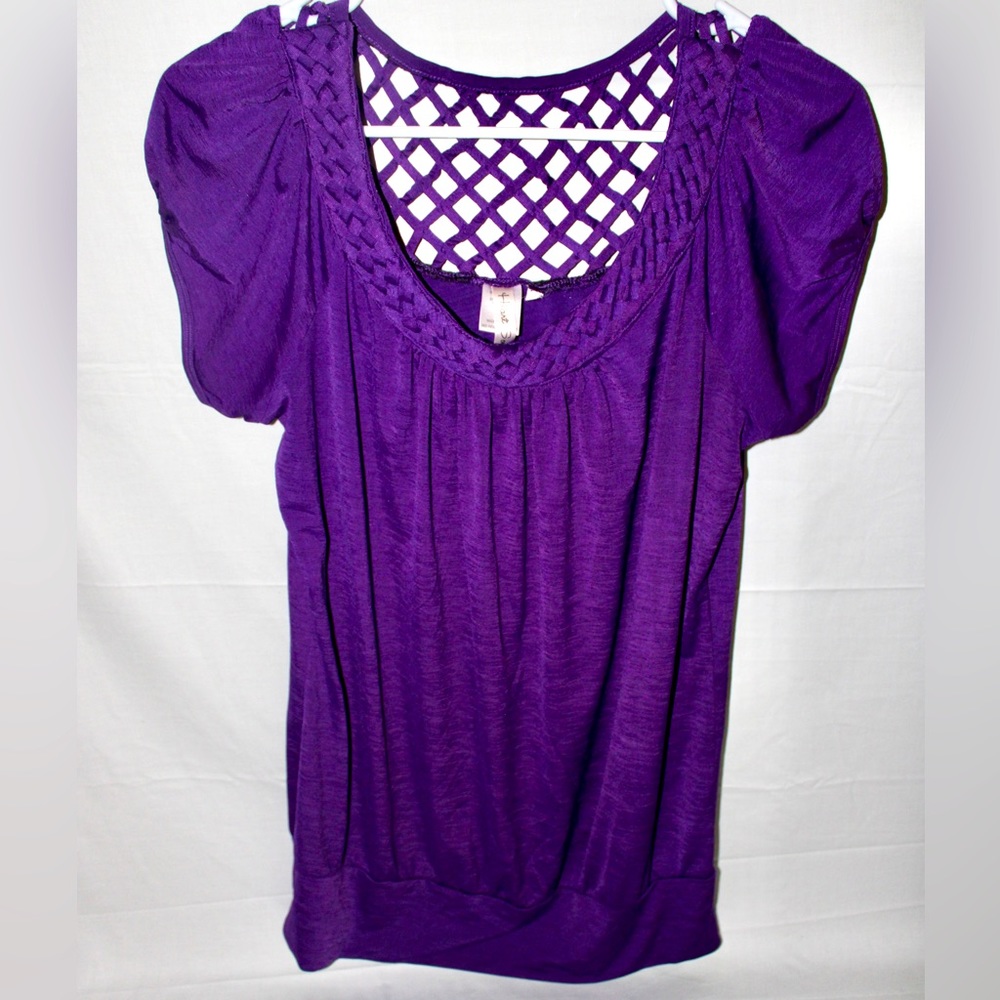 HeartSoul Women's Top Blouse Crochet Scoop Back Neck Purple Top Size XL